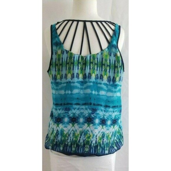By & By Women’s Blue & Green Print Lattice Back Sleeveless Top Size Medium - Picture 6 of 13